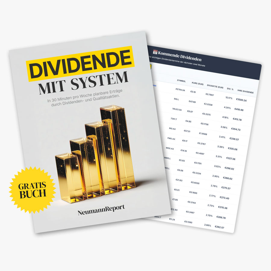 Gratis: Buch „Dividende mit System" + aktuelle Dividendentermine