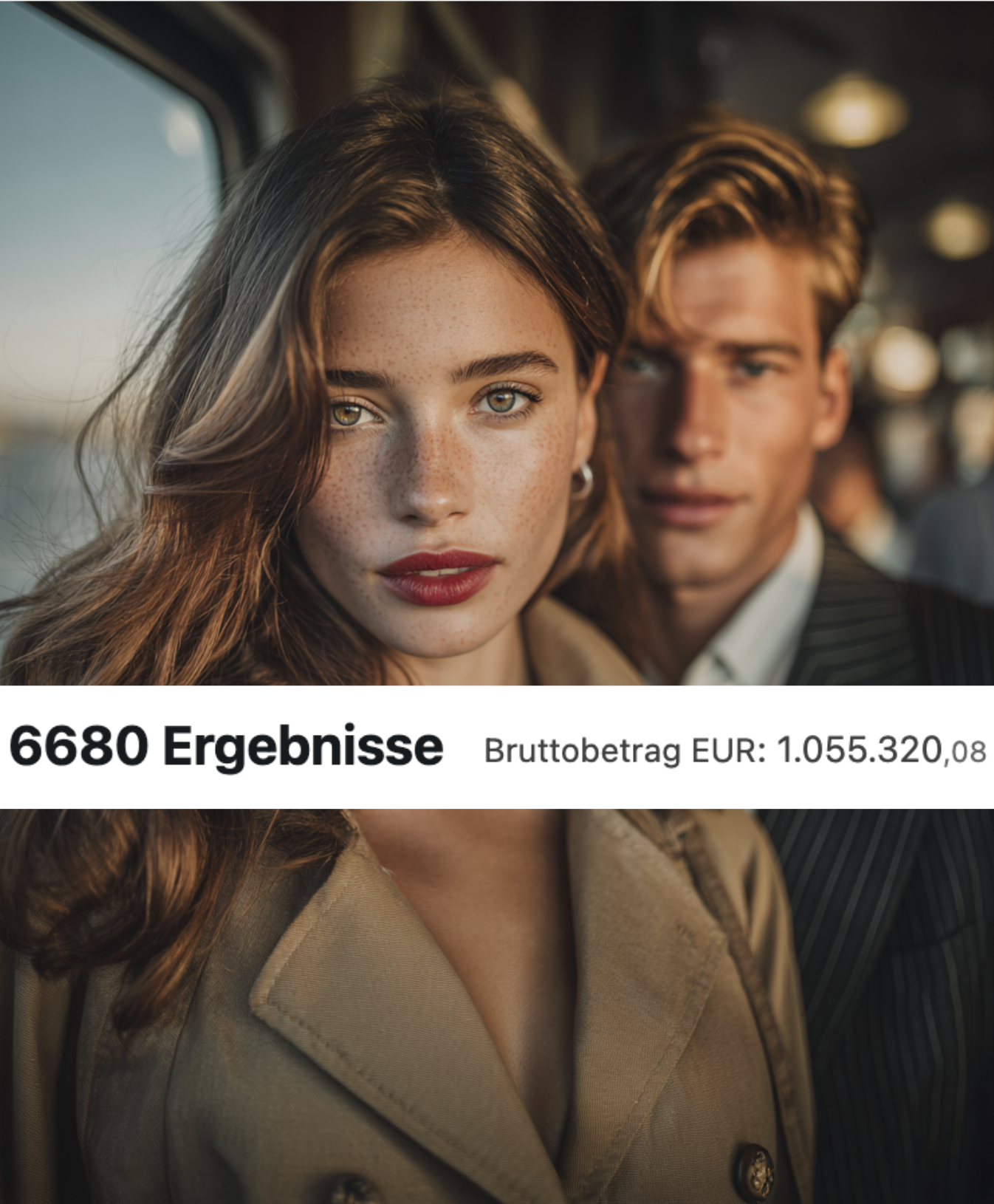 Screenshot eines monetarisierten KI-Bild-Umfelds mit 6680 Ergebnissen und einem Bruttobetrag von über einer Million Euro.