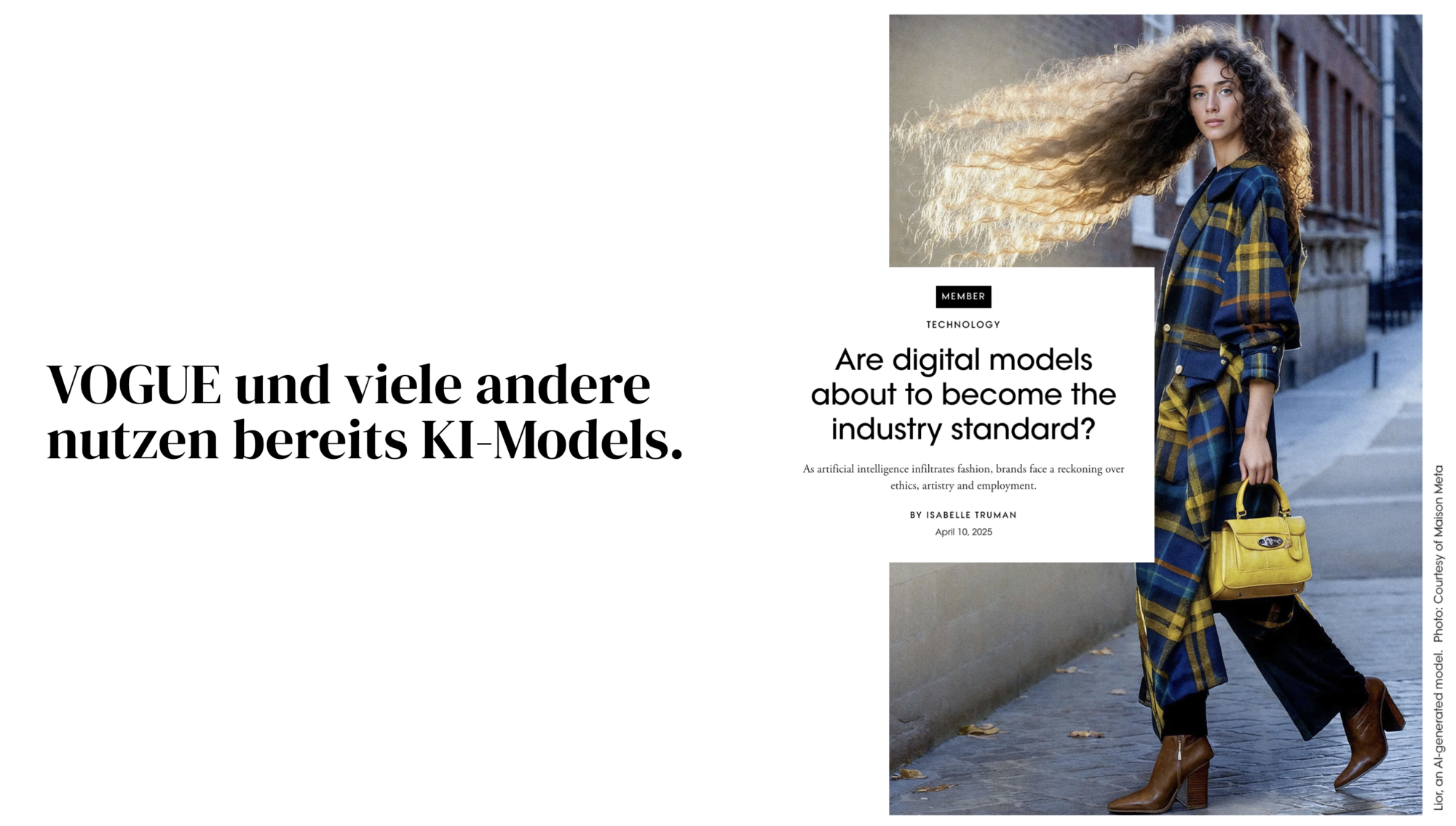 Screenshot eines Vogue-Artikels über KI-Modelle in der Modeindustrie.