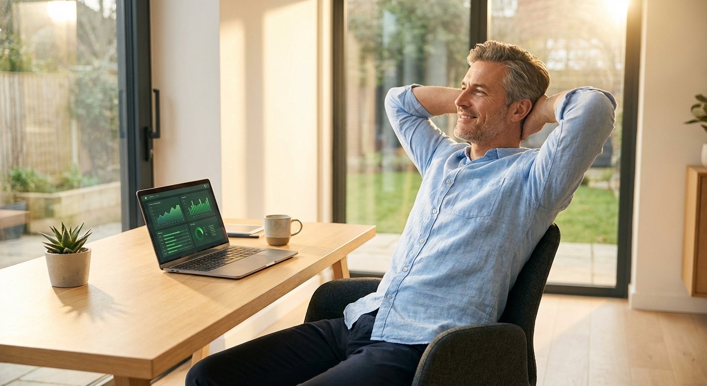 Entspannter Unternehmer mit KI