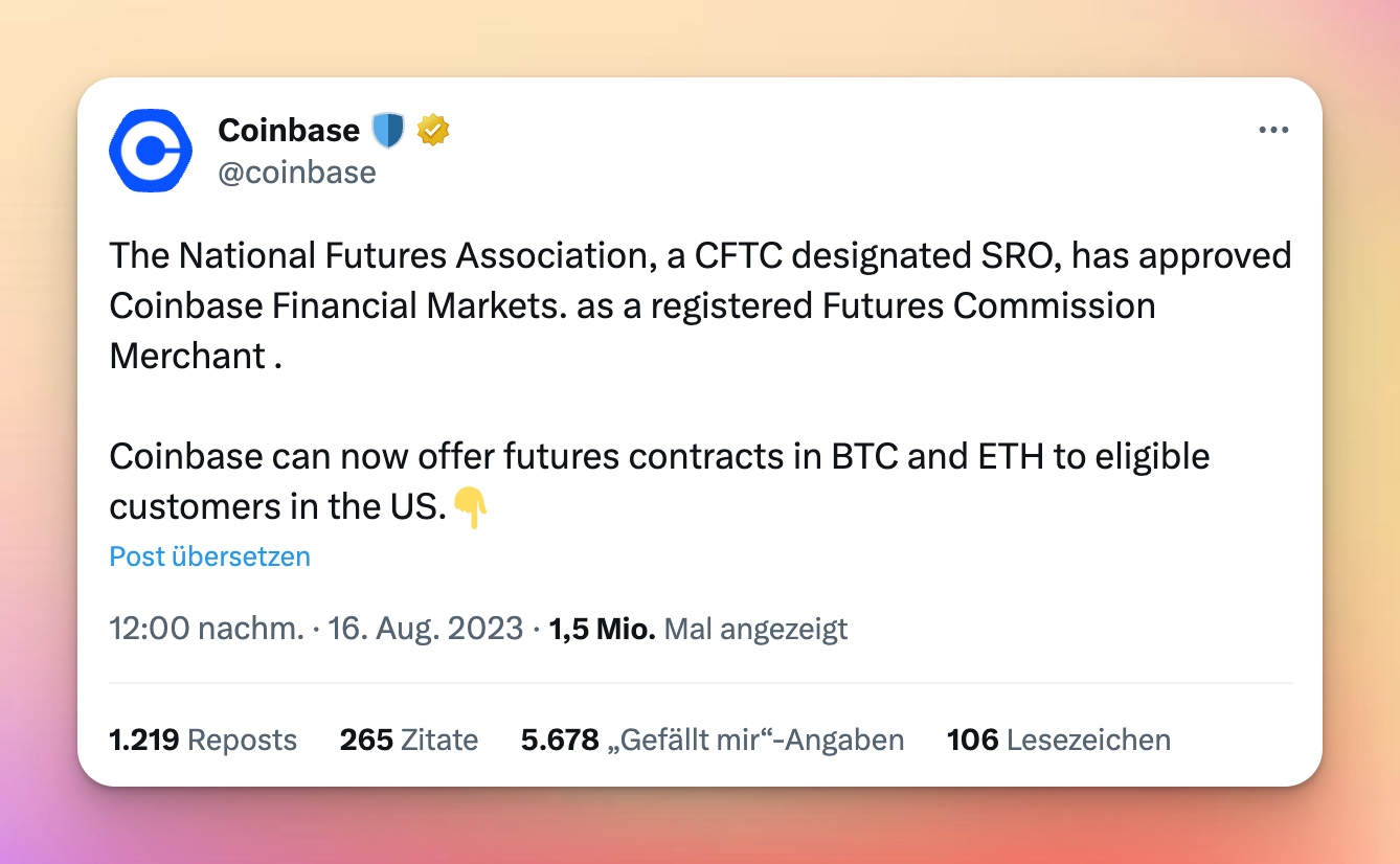 Coinbase Futures genehmigt