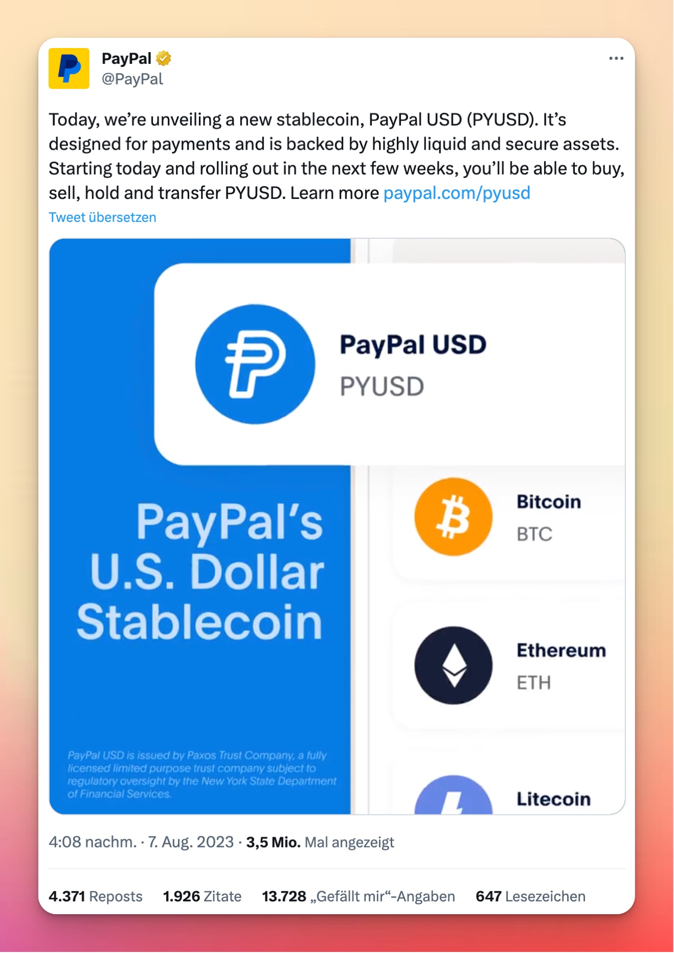Paypal Stablecoin Bild